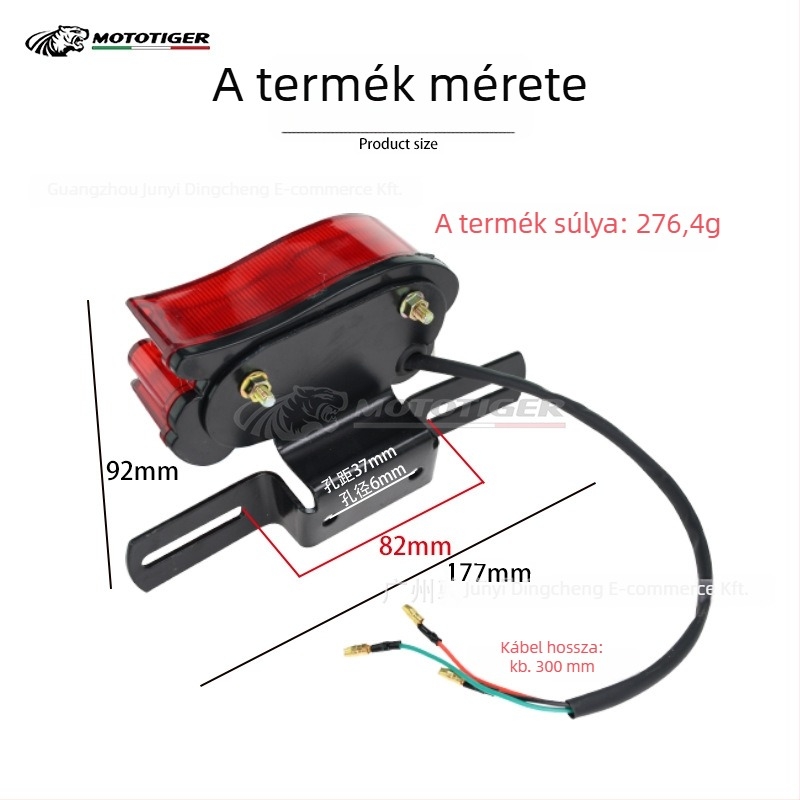 Motorkerékpár hátsó lámpa MTG-9041, retro LED, rendszámvilágítással, 12V, ABS
