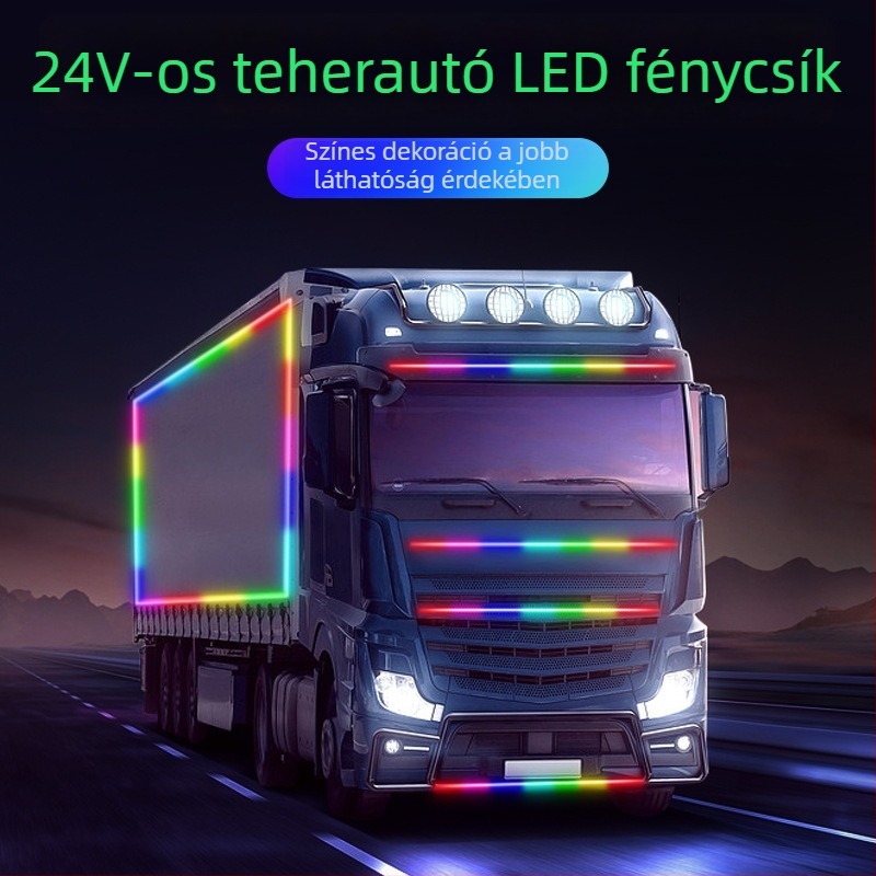 Kamion LED folyó fénycsík a hűtőmaszkra, RGB, 12V–24V, többszínű villogó és folyó fényhatás
