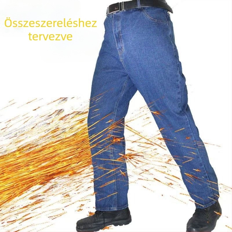 Férfi egyenes szabású hegesztőmunkásnadrág, védelem az égési sérülések ellen, kopásálló, vastag poliészter anyag