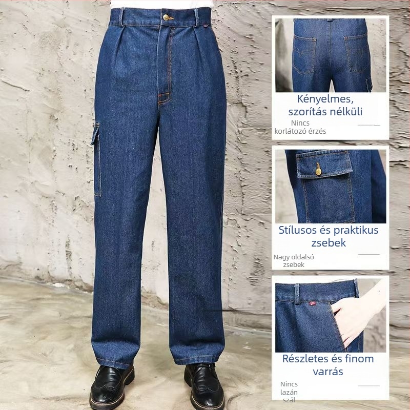 Férfi egyenes szabású hegesztőmunkásnadrág, védelem az égési sérülések ellen, kopásálló, vastag poliészter anyag