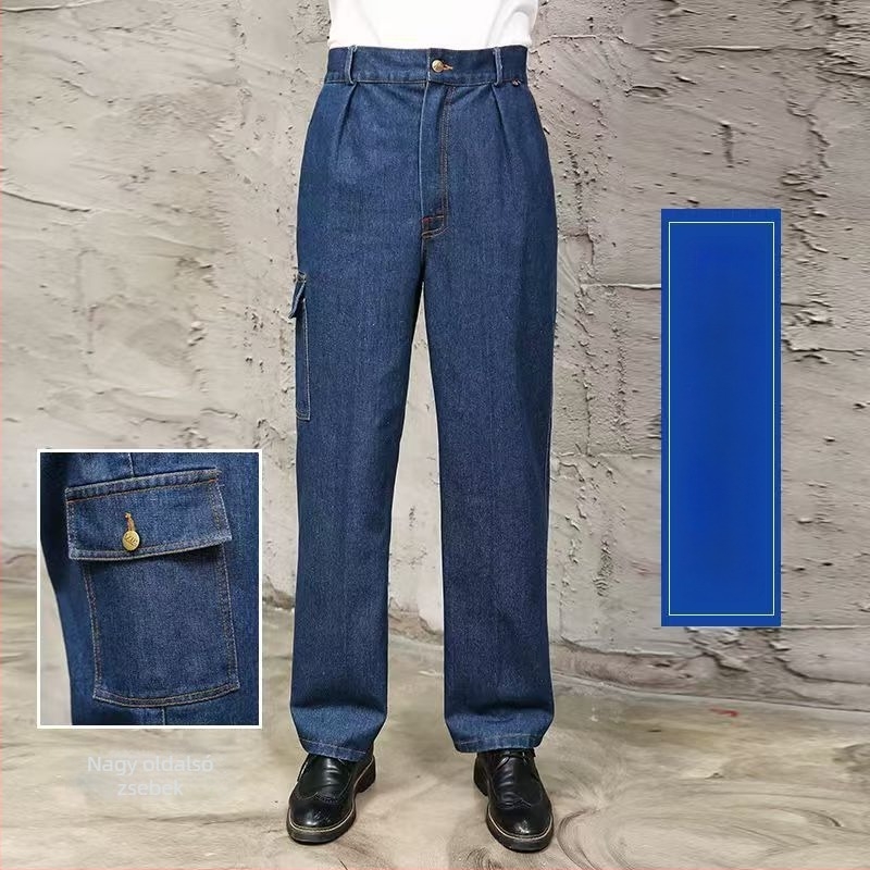 Férfi egyenes szabású hegesztőmunkásnadrág, védelem az égési sérülések ellen, kopásálló, vastag poliészter anyag