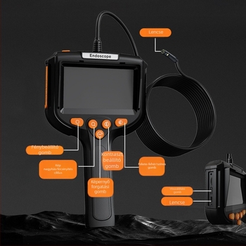 Kézi ipari endoszkóp P200, HD kijelzővel, 2 MP felbontás, 70° látómező, IP67 vízálló