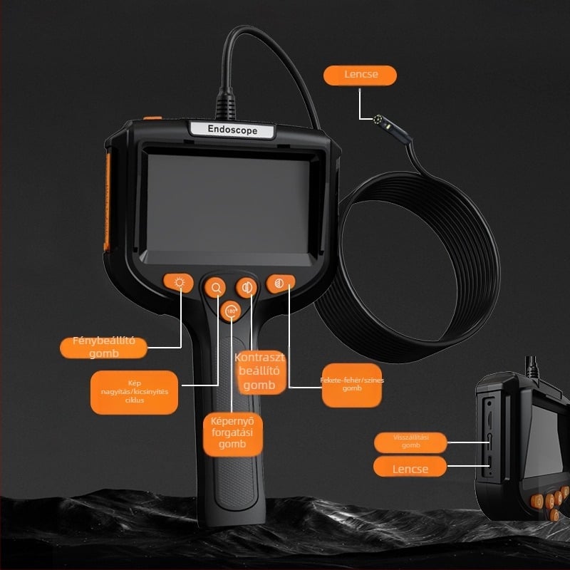 Kézi ipari endoszkóp P200, HD kijelzővel, 2 MP felbontás, 70° látómező, IP67 vízálló