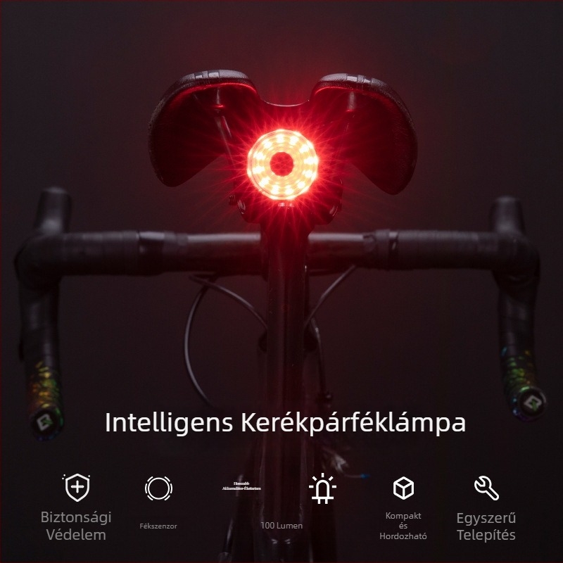 Kerékpár hátsó lámpa intelligens fékjelzővel és figyelmeztető fénnyel éjszakai bringázáshoz - ROCKBROS