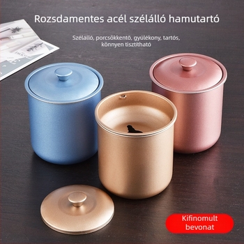 Rozsdamentes acél hamutartó fedővel, Family Lai márka, újrahasználható, logó nélküli