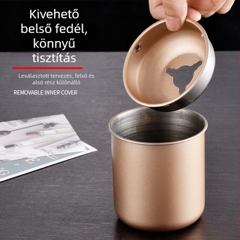 Rozsdamentes acél hamutartó fedővel, Family Lai márka, újrahasználható, logó nélküli
