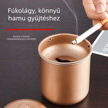 Rozsdamentes acél hamutartó fedővel, Family Lai márka, újrahasználható, logó nélküli