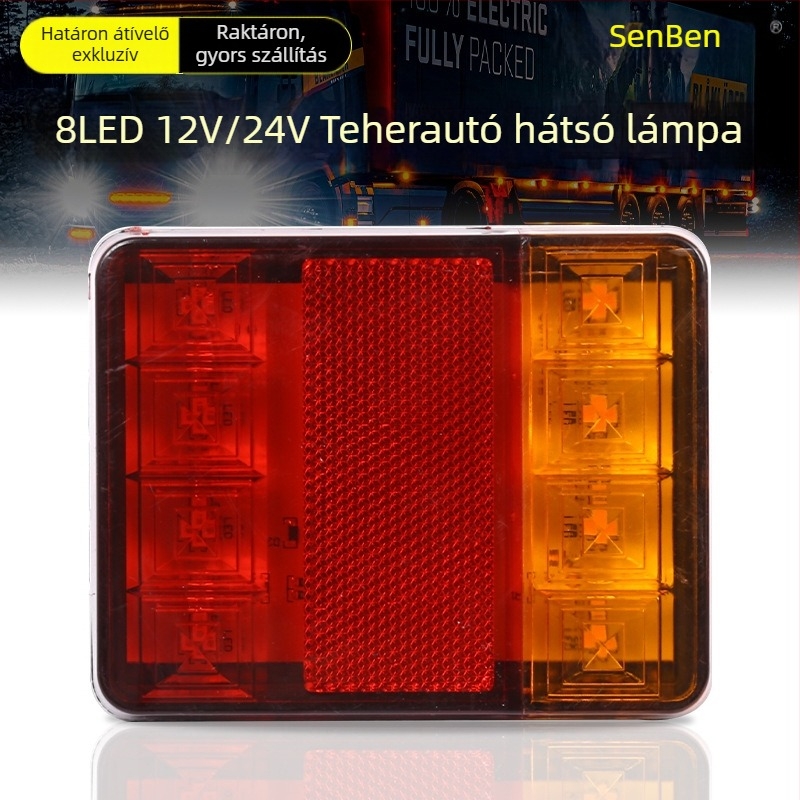LED hátsó lámpa teherautók, utánfutók és RV-k számára – 8-LED modell; 12-24V DC; 30W; 9800 lm