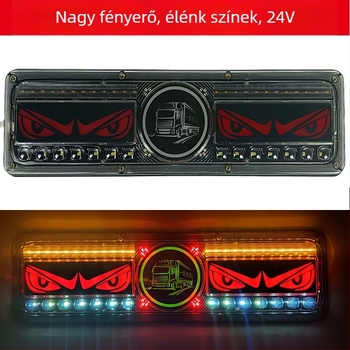 12V/24V teherautó-trailer LED hátsó lámpa, magas fényerő, folyóvíz effekt, oroszlánszem dizájn, vízálló, anti-ütközés hátul, fék- és ködfény