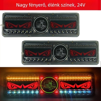 12V/24V teherautó-trailer LED hátsó lámpa, magas fényerő, folyóvíz effekt, oroszlánszem dizájn, vízálló, anti-ütközés hátul, fék- és ködfény