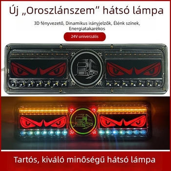12V/24V teherautó-trailer LED hátsó lámpa, magas fényerő, folyóvíz effekt, oroszlánszem dizájn, vízálló, anti-ütközés hátul, fék- és ködfény