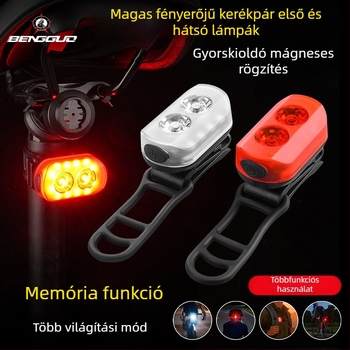 Elülső és hátsó kerékpár világítás készlet, USB-C töltés, 300 mAh, vízálló, gyorskioldó rögzítés, hegymászó kerékpár éjszakai közlekedéshez