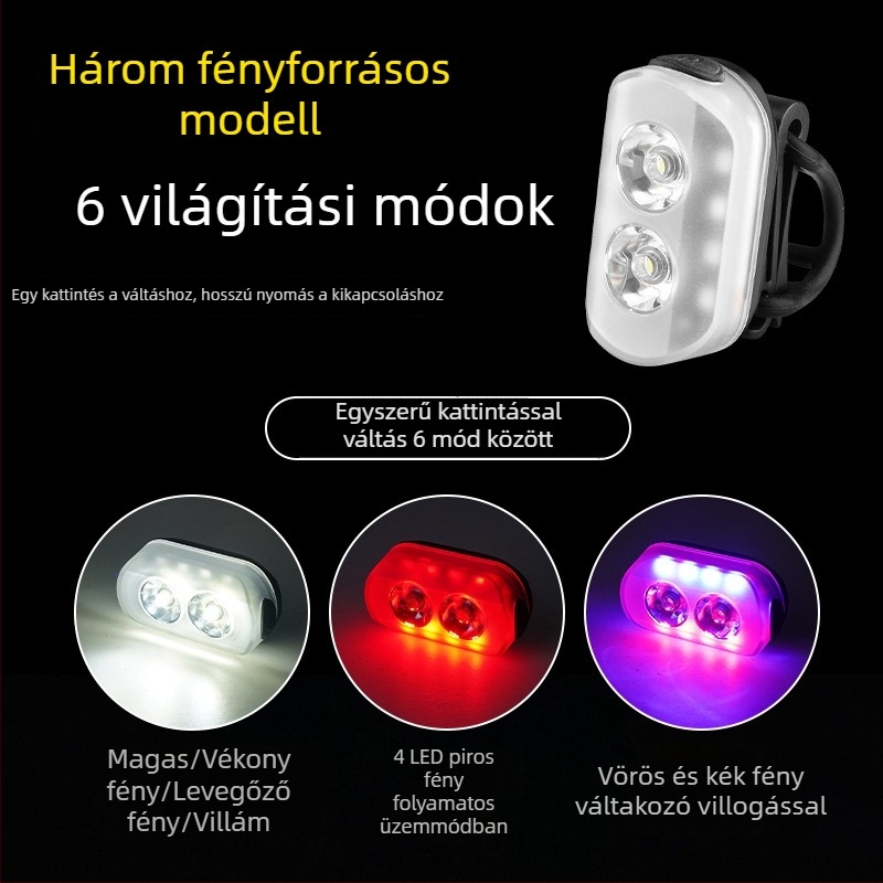 Elülső és hátsó kerékpár világítás készlet, USB-C töltés, 300 mAh, vízálló, gyorskioldó rögzítés, hegymászó kerékpár éjszakai közlekedéshez