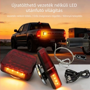 Mágneses, újratölthető vezeték nélküli LED hátsó lámpa teherautók és utánfutók számára – 36W, 10-30V, 2000 lm, 6000K, vízálló