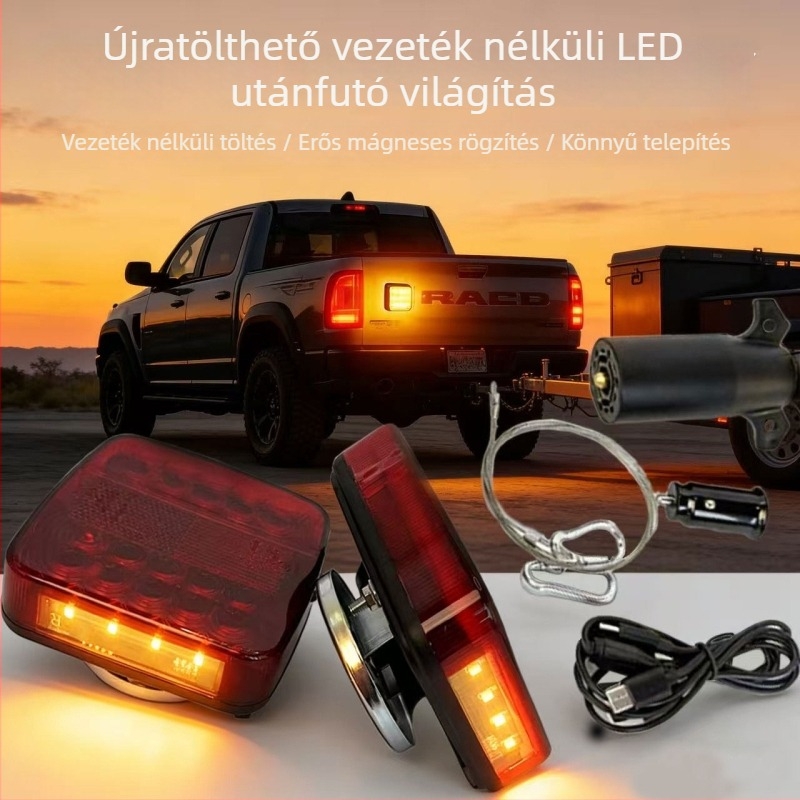 Mágneses, újratölthető vezeték nélküli LED hátsó lámpa teherautók és utánfutók számára – 36W, 10-30V, 2000 lm, 6000K, vízálló