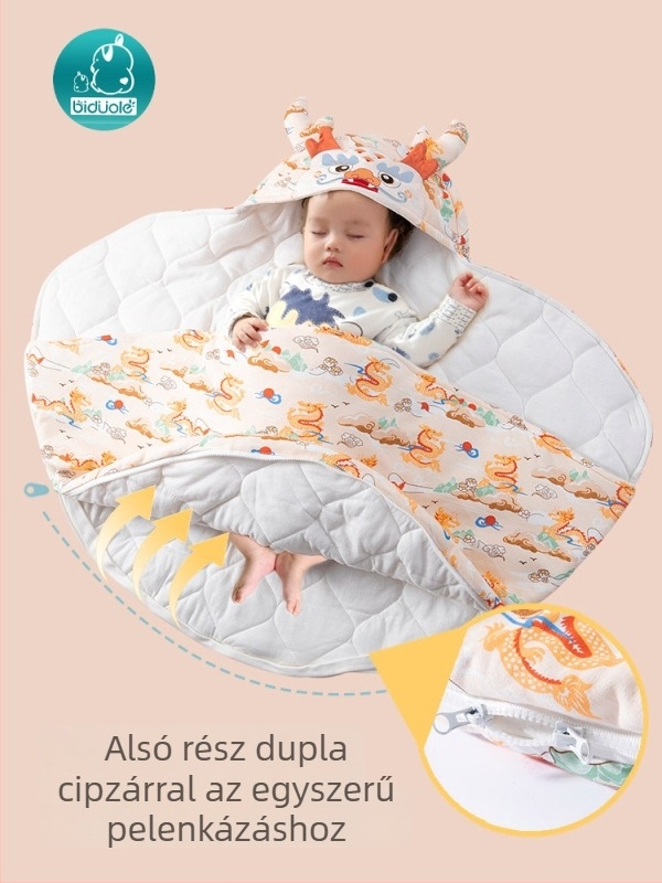 Újszülöttek hálózsák, boríték-stílus, pamut anyag & bélés 95%+, poliészter töltet, állatmintás