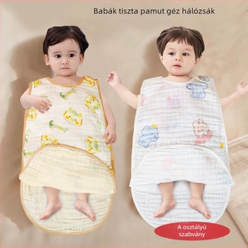 Újszülött pamut géz alvózsák — tavasz/nyár vékony kivitel, könnyű, súly max. 1 jin, rajzfilm stílus