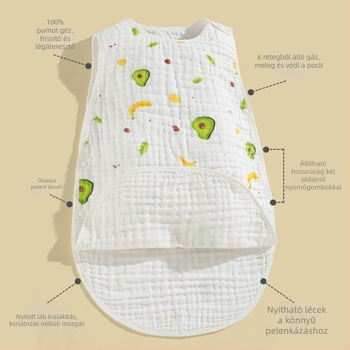 Újszülött pamut géz alvózsák — tavasz/nyár vékony kivitel, könnyű, súly max. 1 jin, rajzfilm stílus