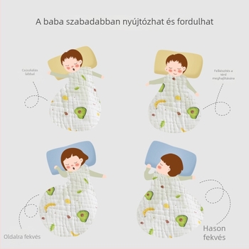 Újszülött pamut géz alvózsák — tavasz/nyár vékony kivitel, könnyű, súly max. 1 jin, rajzfilm stílus
