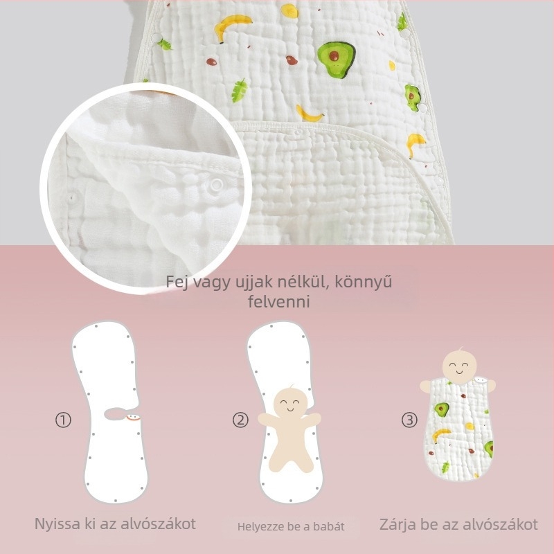 Újszülött pamut géz alvózsák — tavasz/nyár vékony kivitel, könnyű, súly max. 1 jin, rajzfilm stílus