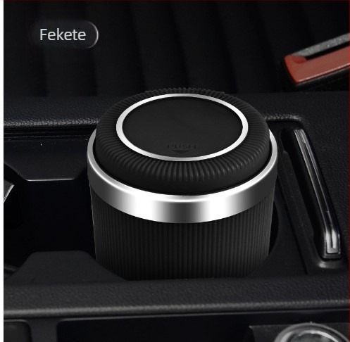 Autós hamutartó, többsfunkciós nyomásra nyíló fedéllel, belső ABS bevonattal, LED világítással, tűzálló 4A osztályú, modell 021, súly 122 g