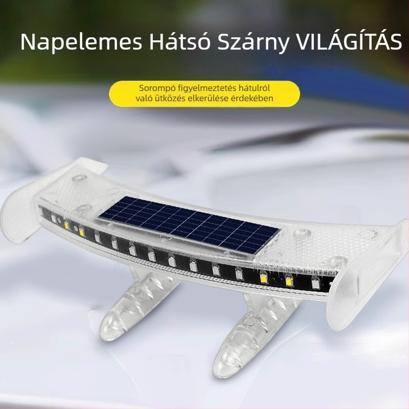 Vezeték nélküli napelemes hátsó lámpa autókhoz – mini spoiler, univerzális dekoratív kiegészítő, ütközés elleni hátsó fény