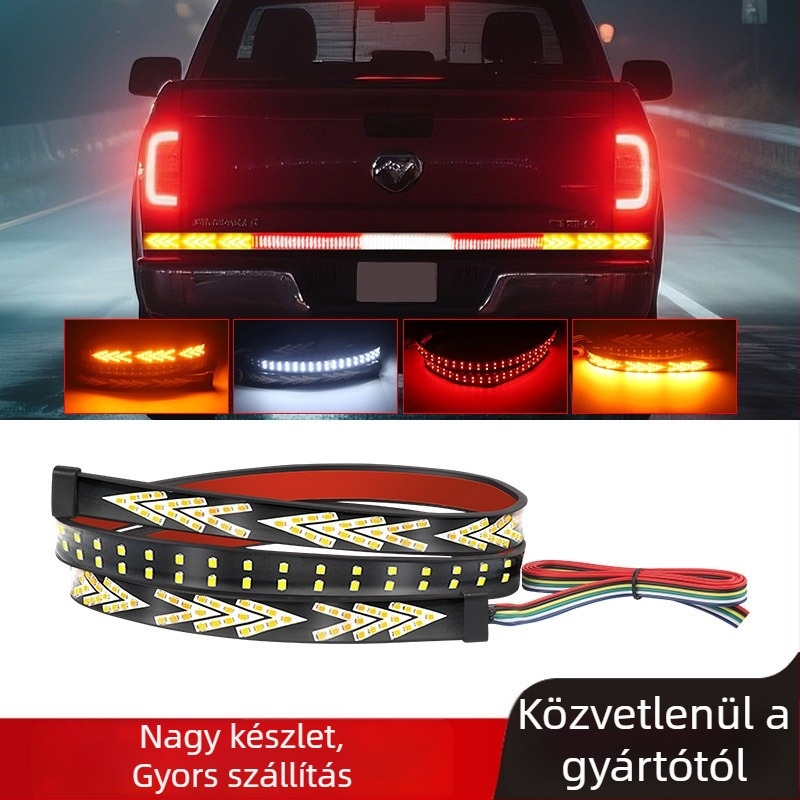Pickup teherautó hátsó lámpa szalag folyóvíz mintával – index, féklámpa és tolató fény, több üzemmód, 10W, 12–28V, 0.1A, PVC