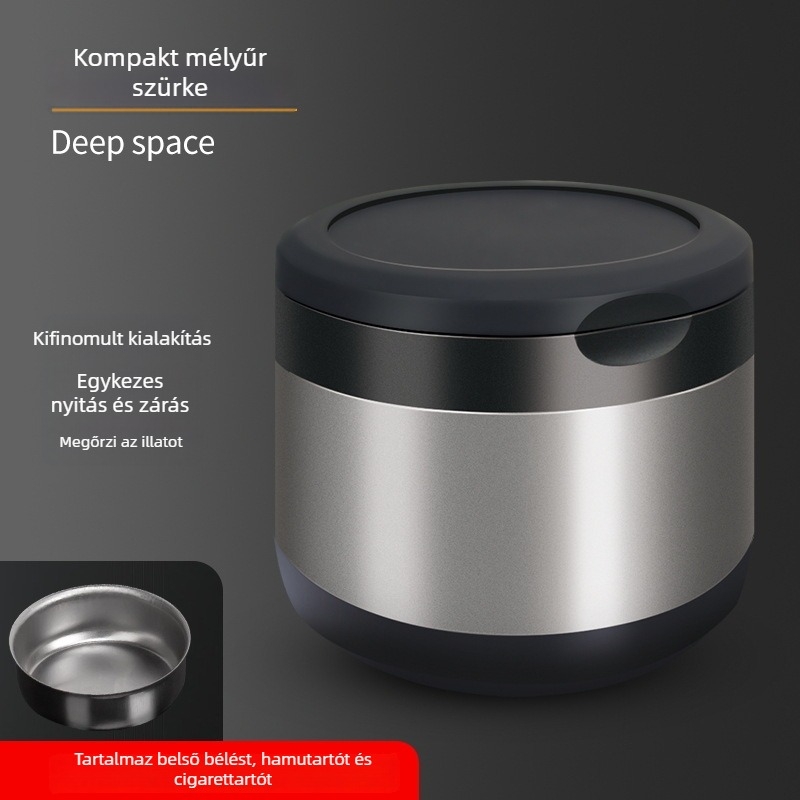 Autóhamutartó fedéllel és belső rozsdamentes tartállyal — alumíniumötvözet test, csiszolt felület, 200 g