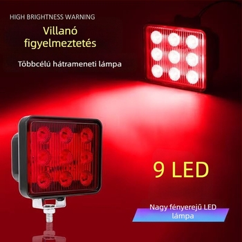 12V-24V univerzális hátsó lámpa pickuphoz, vontatáshoz és építőipari járművekhez – 9 LED-es, nagy fényerejű figyelmeztető lámpa