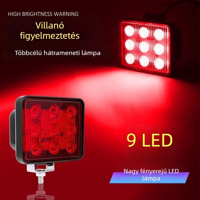 12V-24V univerzális hátsó lámpa pickuphoz, vontatáshoz és építőipari járművekhez – 9 LED-es, nagy fényerejű figyelmeztető lámpa