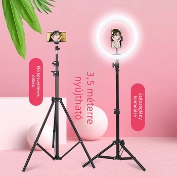 Mobiltelefon-tartó és tripod élő közvetítéshez, univerzális fotózáshoz, asztali vagy álló kivitel, teleszkópos, rozsdamentes acél