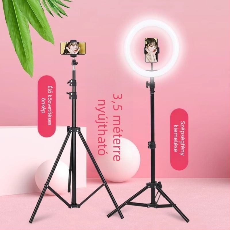 Mobiltelefon-tartó és tripod élő közvetítéshez, univerzális fotózáshoz, asztali vagy álló kivitel, teleszkópos, rozsdamentes acél