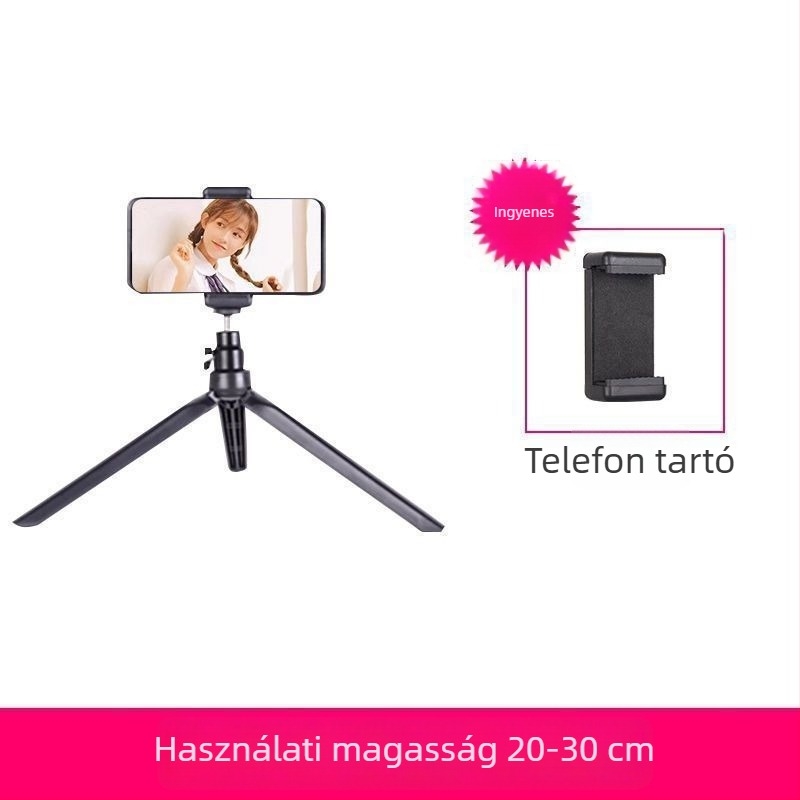 Mobiltelefon-tartó és tripod élő közvetítéshez, univerzális fotózáshoz, asztali vagy álló kivitel, teleszkópos, rozsdamentes acél