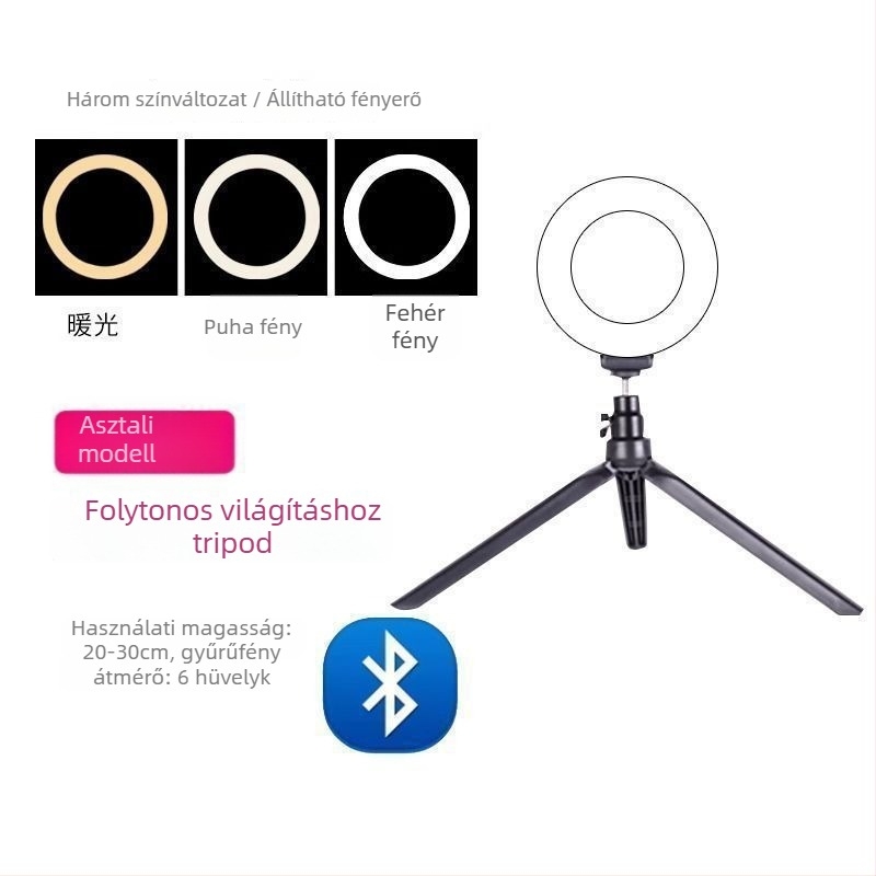 Mobiltelefon-tartó és tripod élő közvetítéshez, univerzális fotózáshoz, asztali vagy álló kivitel, teleszkópos, rozsdamentes acél