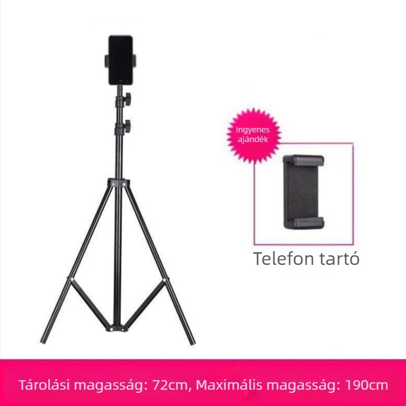 Mobiltelefon-tartó és tripod élő közvetítéshez, univerzális fotózáshoz, asztali vagy álló kivitel, teleszkópos, rozsdamentes acél