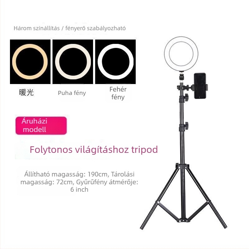 Mobiltelefon-tartó és tripod élő közvetítéshez, univerzális fotózáshoz, asztali vagy álló kivitel, teleszkópos, rozsdamentes acél