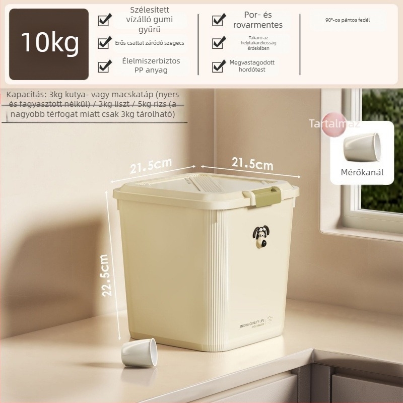 Macska- és kutyaeledel tároló zárható kanna, polipropilén, otthoni használatra