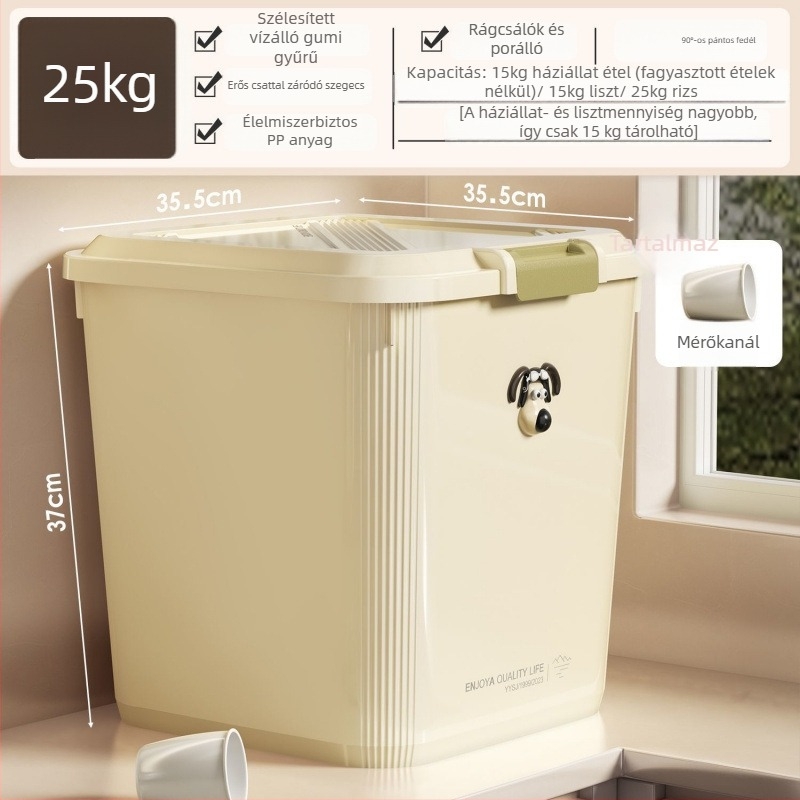 Macska- és kutyaeledel tároló zárható kanna, polipropilén, otthoni használatra