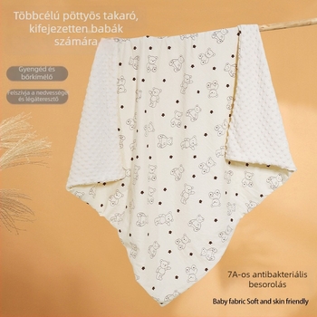 Mu Mu Bear baba takaró - 100% pamut, 300–500 g, kétoldalas plüss velúr rajzfilm mintával, egész éves használatra, testreszabható