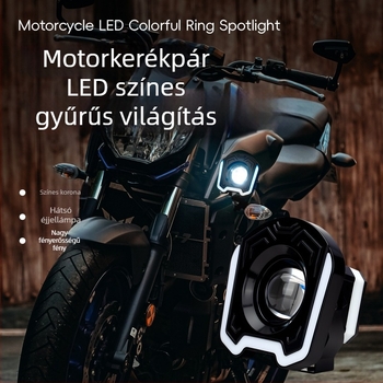 Motorkerékpár LED spotlámpa fehér-sárga villogóval és színes apertúrával, kivitel: alumíniumötvözet, 12V, 3W, modell Motor312-rgb-wy-f-1