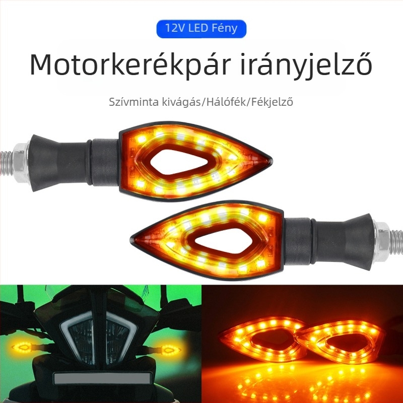 Motorkerékpár jelzőfény szív alakú üreges féklámpával, 12V, Motor213-y-2 modell, Triple Light, PC műanyag lámpaburok