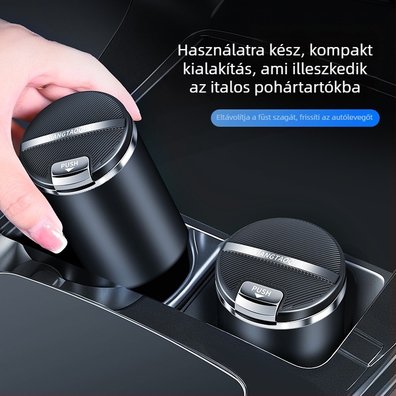 Autóba szerelhető hamutartó fedéllel, műanyag, modell Car ashtray-03, öntés, 120 g, univerzális