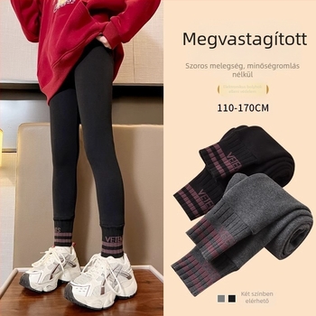 Lányok téli Sherpa béléses leggings – pamut anyag, középmagas derék, elasztikus derék, nyílás nélkül a lágyéknál, koreai stílus