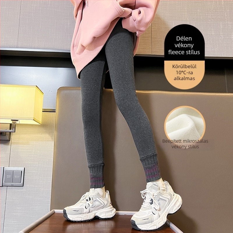 Lányok téli Sherpa béléses leggings – pamut anyag, középmagas derék, elasztikus derék, nyílás nélkül a lágyéknál, koreai stílus