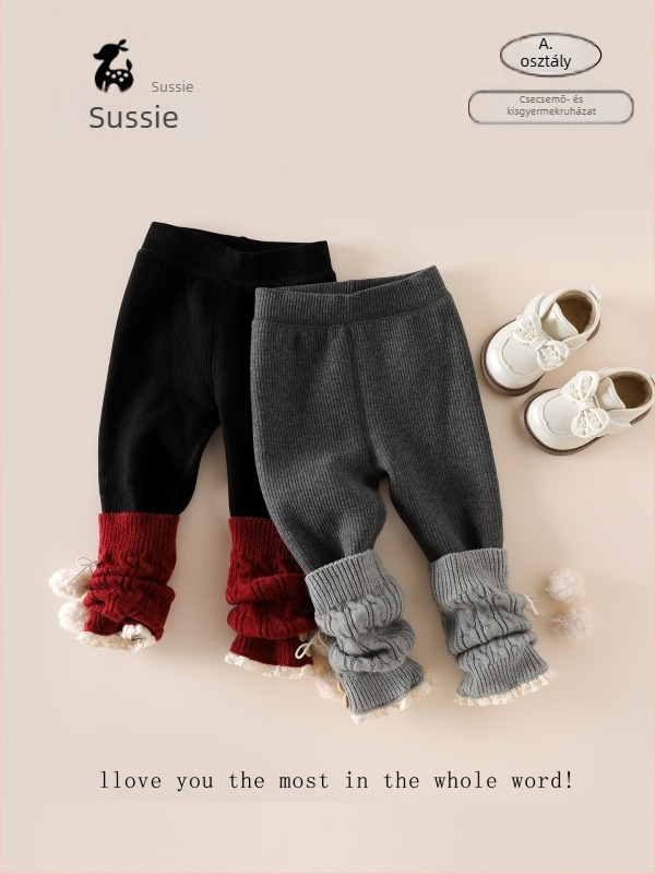 Lányoknak készült meleg fleece-béléssel bélelt leggings télre, stílusos 2025