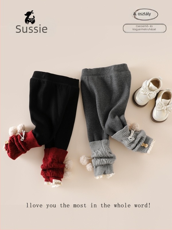 Lányoknak készült meleg fleece-béléssel bélelt leggings télre, stílusos 2025