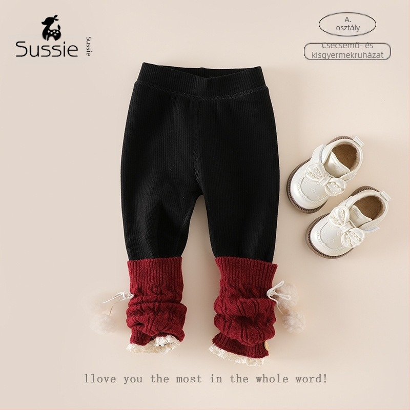 Lányoknak készült meleg fleece-béléssel bélelt leggings télre, stílusos 2025