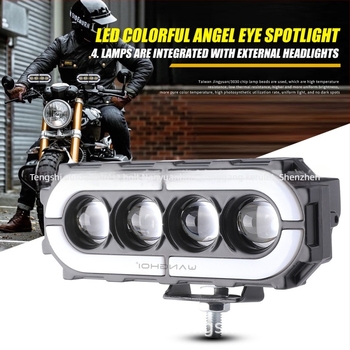 Motorkerékpár LED munkalámpa 4 LED-del, Démon szem, M-formájú széles sugar, 9–80 V, 28 W, IP55, 5000 lm