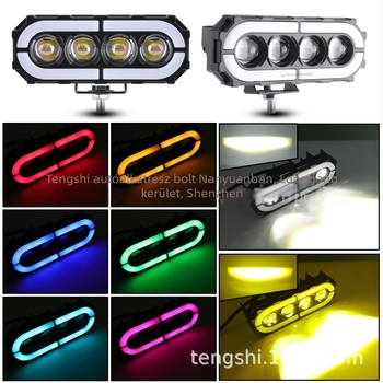 Motorkerékpár LED munkalámpa 4 LED-del, Démon szem, M-formájú széles sugar, 9–80 V, 28 W, IP55, 5000 lm