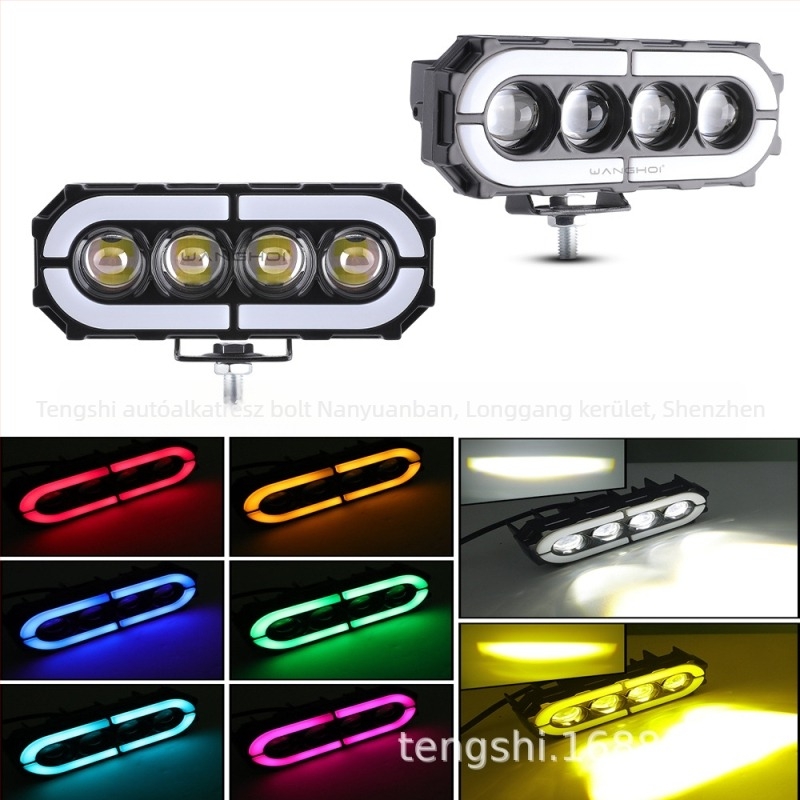 Motorkerékpár LED munkalámpa 4 LED-del, Démon szem, M-formájú széles sugar, 9–80 V, 28 W, IP55, 5000 lm